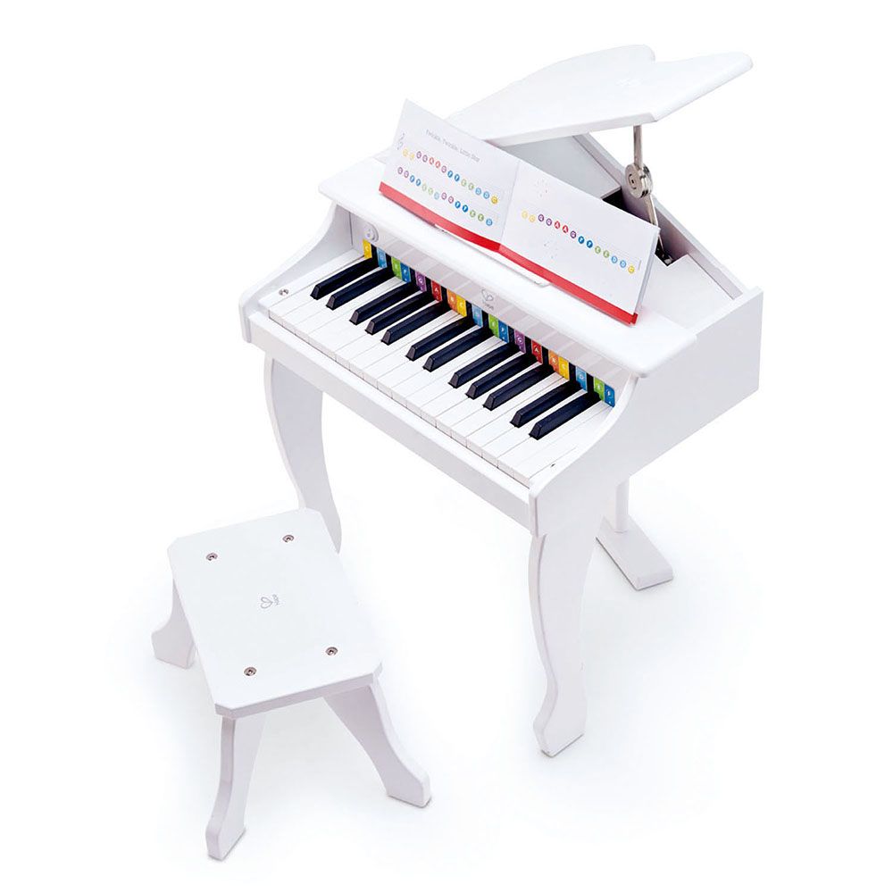 Hape, Детско дървено електронно пиано със столче, Delux Grand Piano, бяло