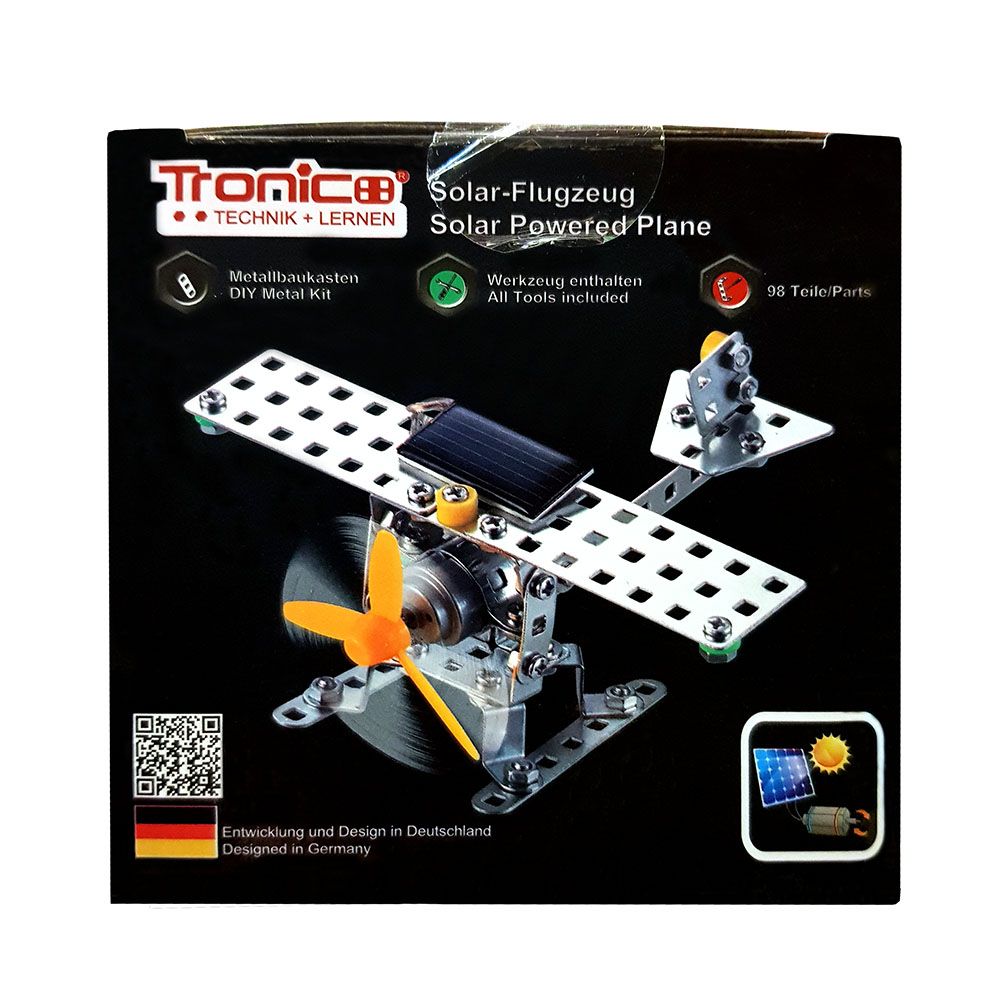 Silver Serie, Метален конструктор със соларна батерия, Самолет, 98 части, Tronico