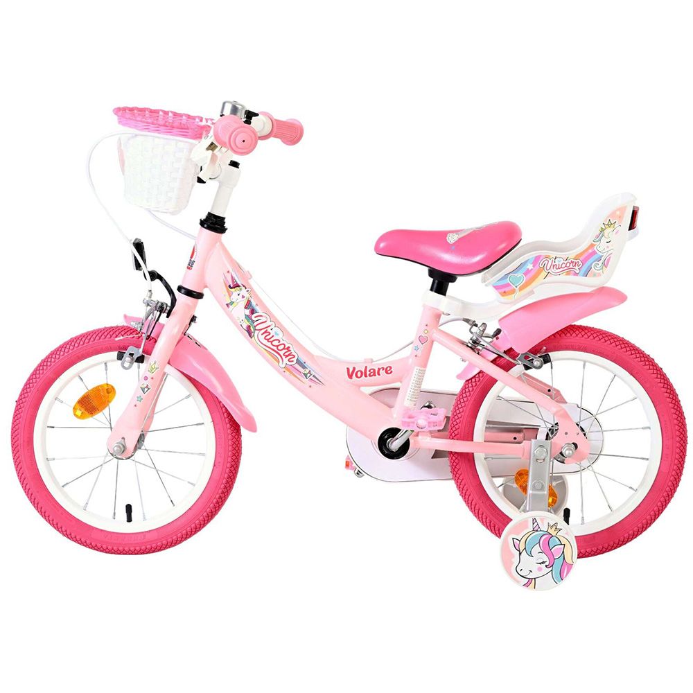 Детски велосипед с помощни колела, Volare Unicorn, 14 инча - розов