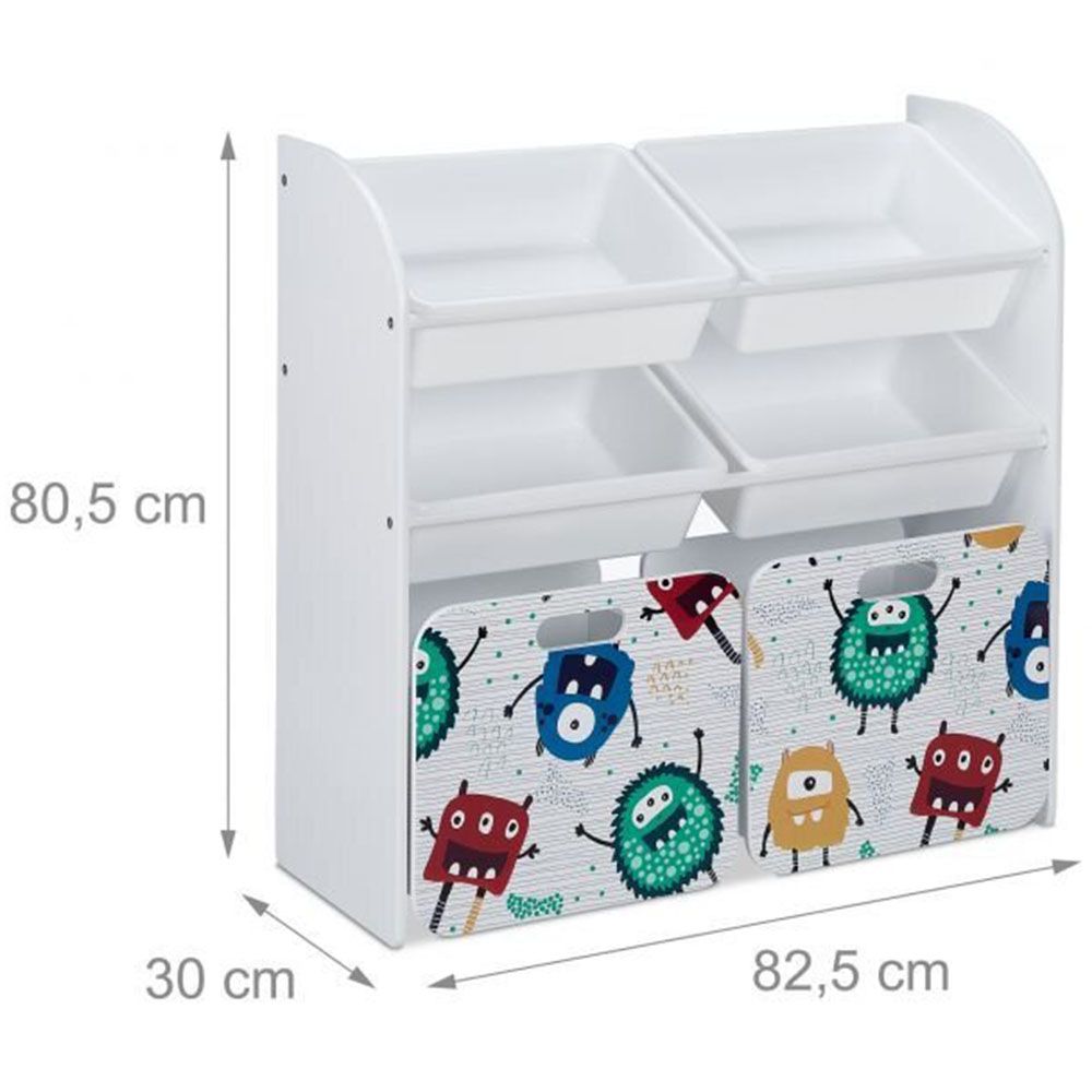 Детски стелаж-органайзер 6 кутии и колела, Чудовища