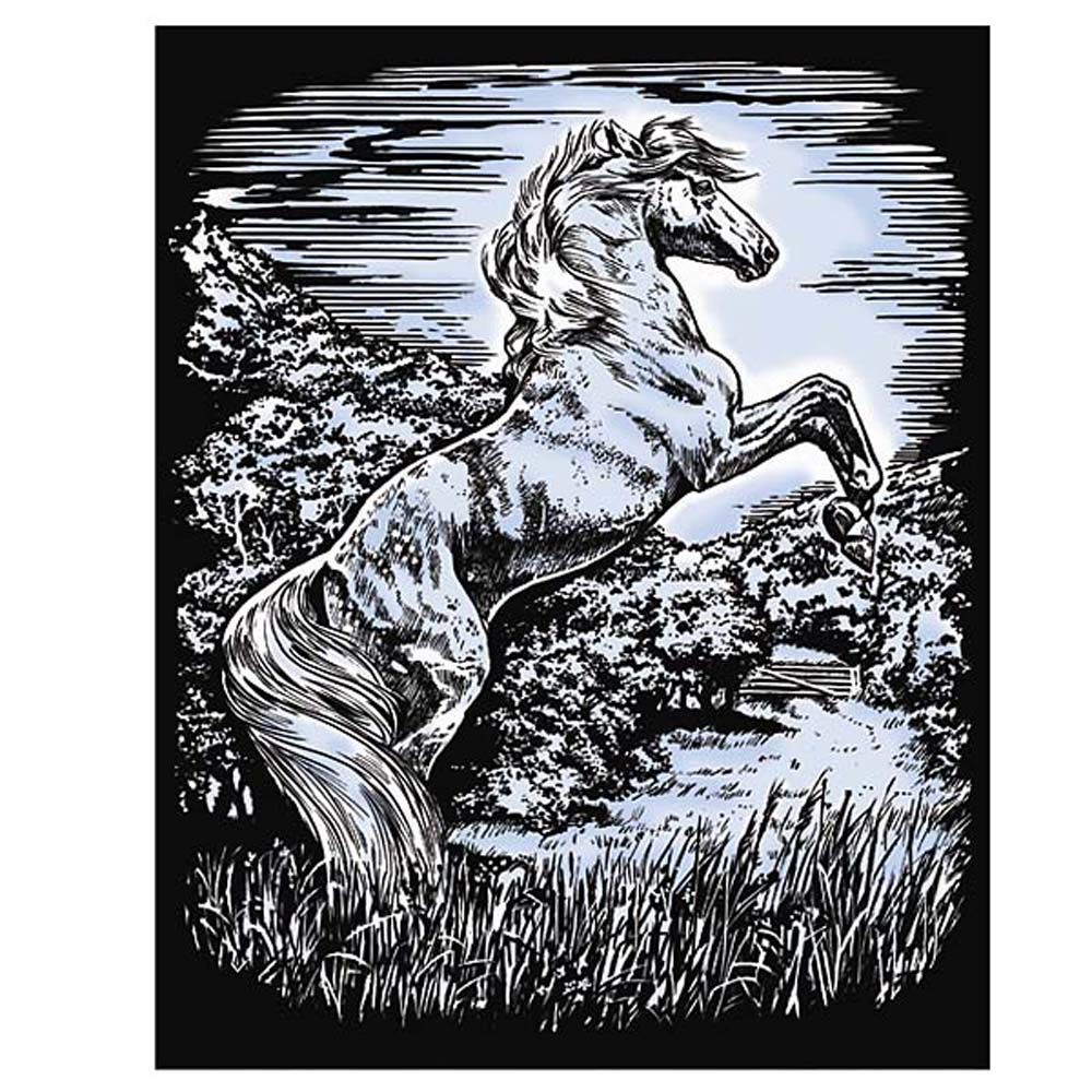 Sequin art, Гравиране на сребърна основа, Жребец