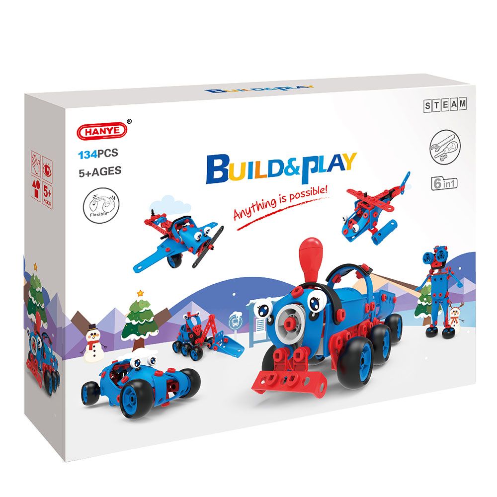 Hoogar Kids, Пластмасов конструктор, 6 в 1, 142 части, синя серия