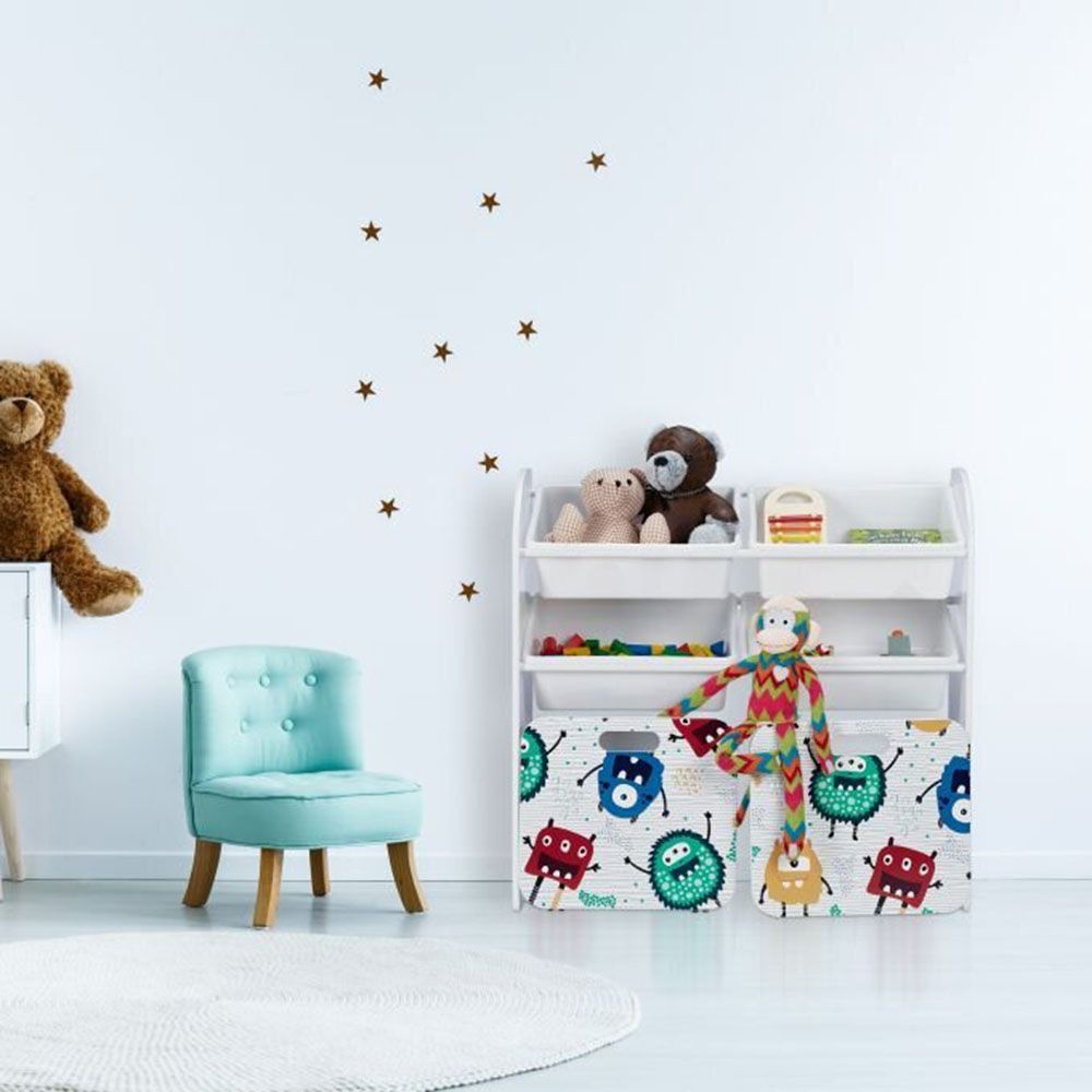 Детски стелаж-органайзер 6 кутии и колела, Чудовища