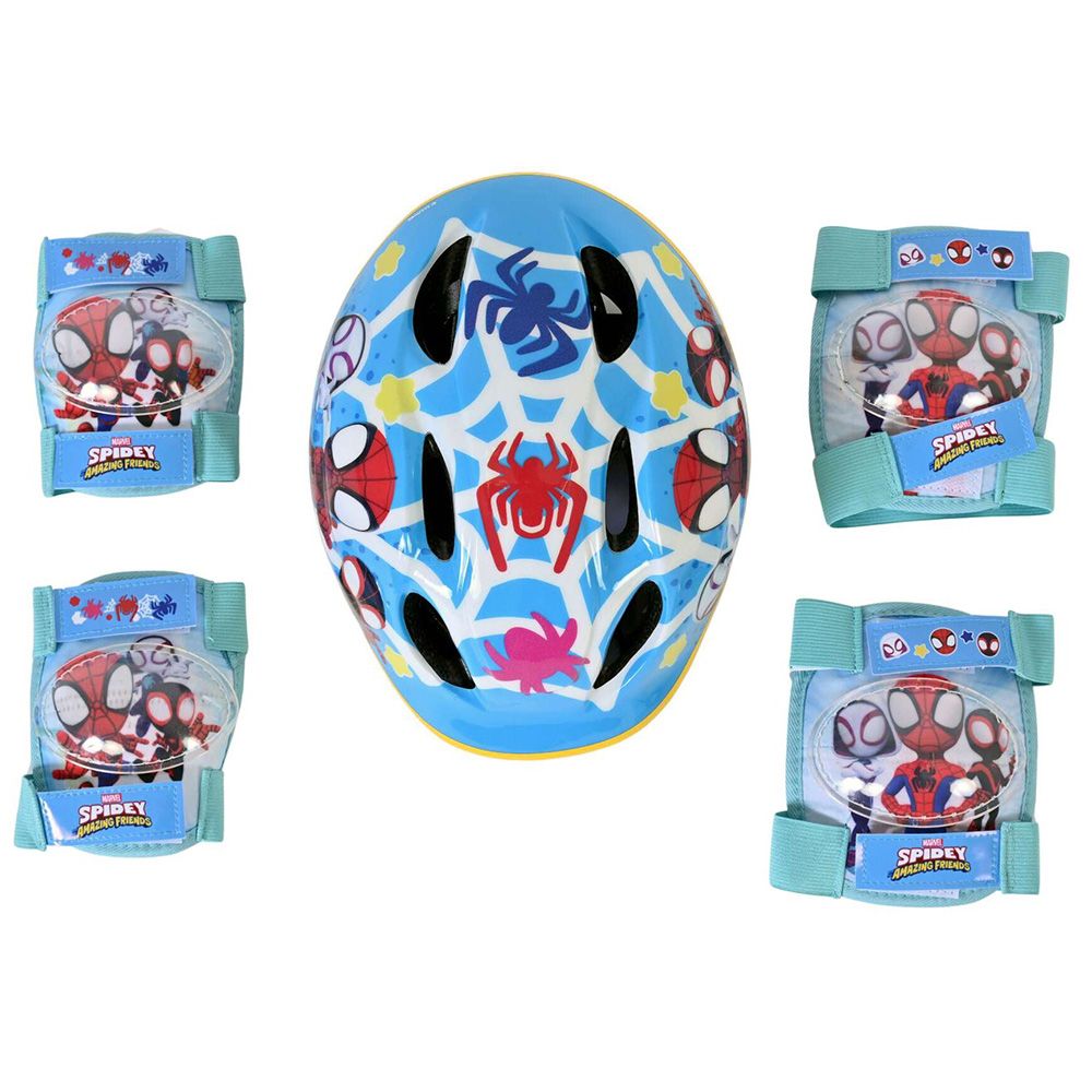 Детски комплект каска и протектори, Спайдърмен