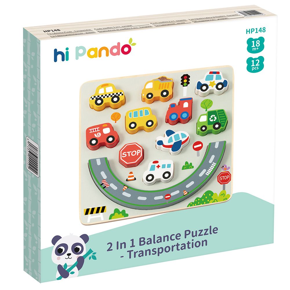 Hi Pando, Дървен пъзел и игра за баланс, 2 в 1, Превозни средства