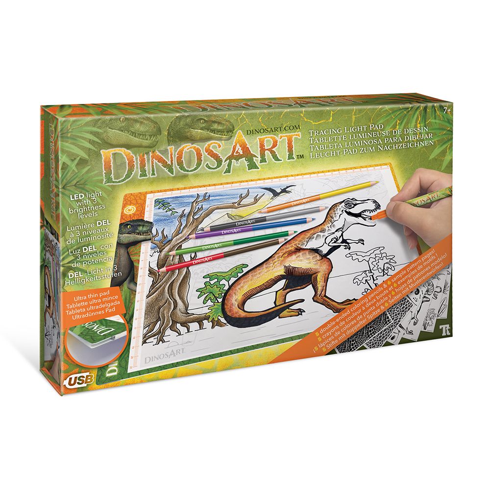 DinosArt, Светеща подложка за рисуване и прекопиране, Динозаври