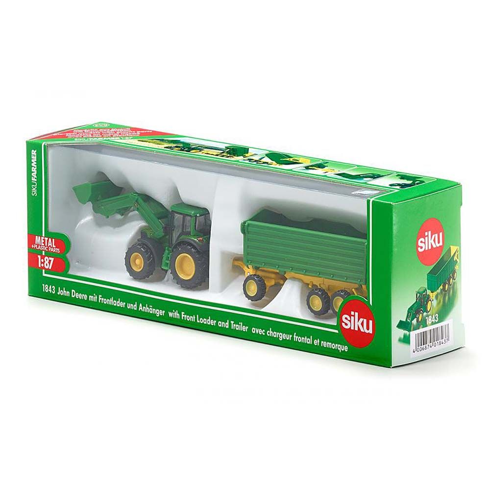 Трактор John Deere с челен товарач и ремарке