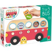 Дървена образователна играчка, Автобусче с животни и цифри от 1 до 5