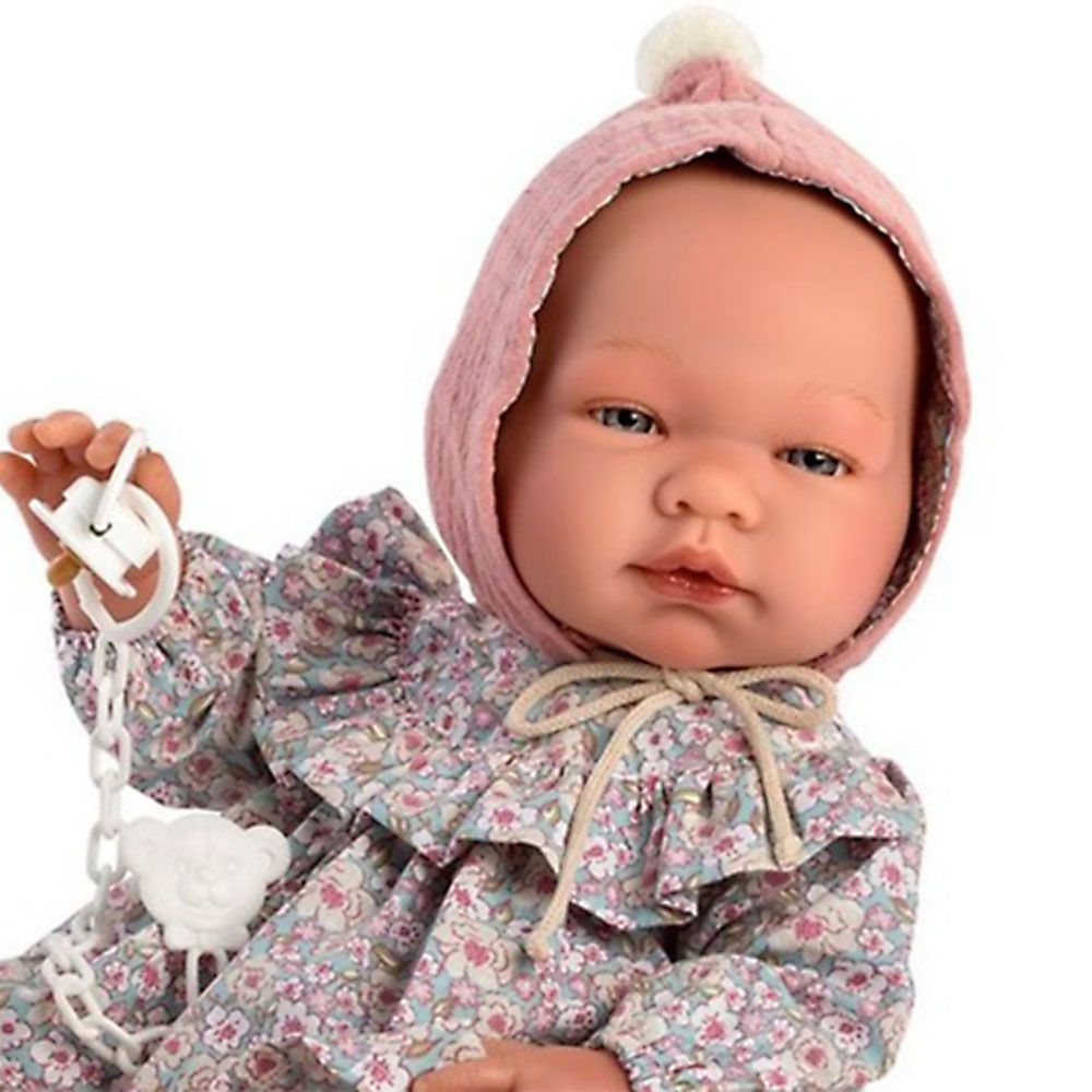 Кукла бебе Мария, с розова шапка и рокля на цветя