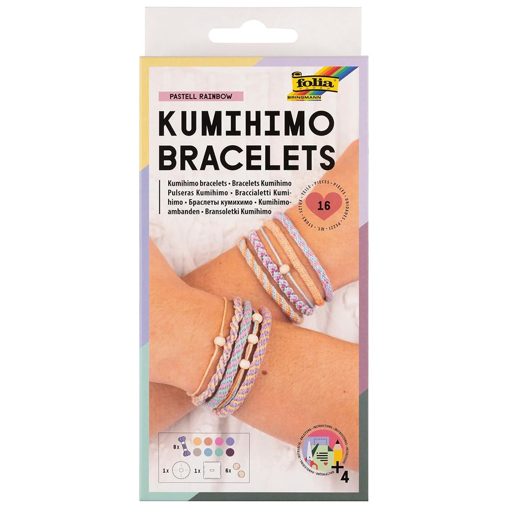 Folia Bringmann, Комплект за изработка на гривни Кумихимо, Pastel Rainbow