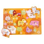 Дървен пъзел с дръжки. Животните в селския двор