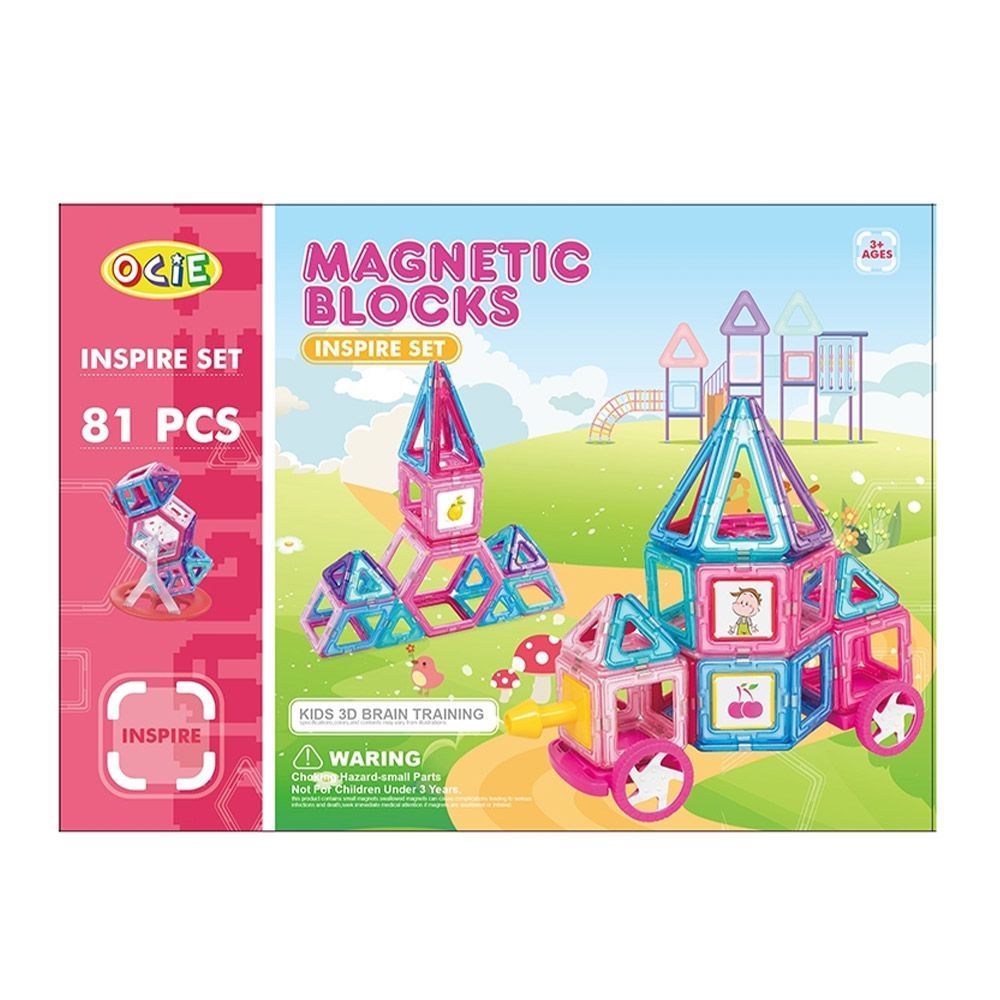 Magnetic blocks, Магнитен конструктор, розов, 81 части, Ocie