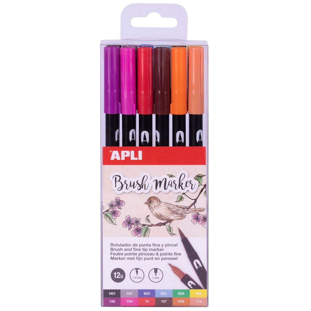 Apli kids, Комплект акварелни маркери с двоен връх, 12 цвята