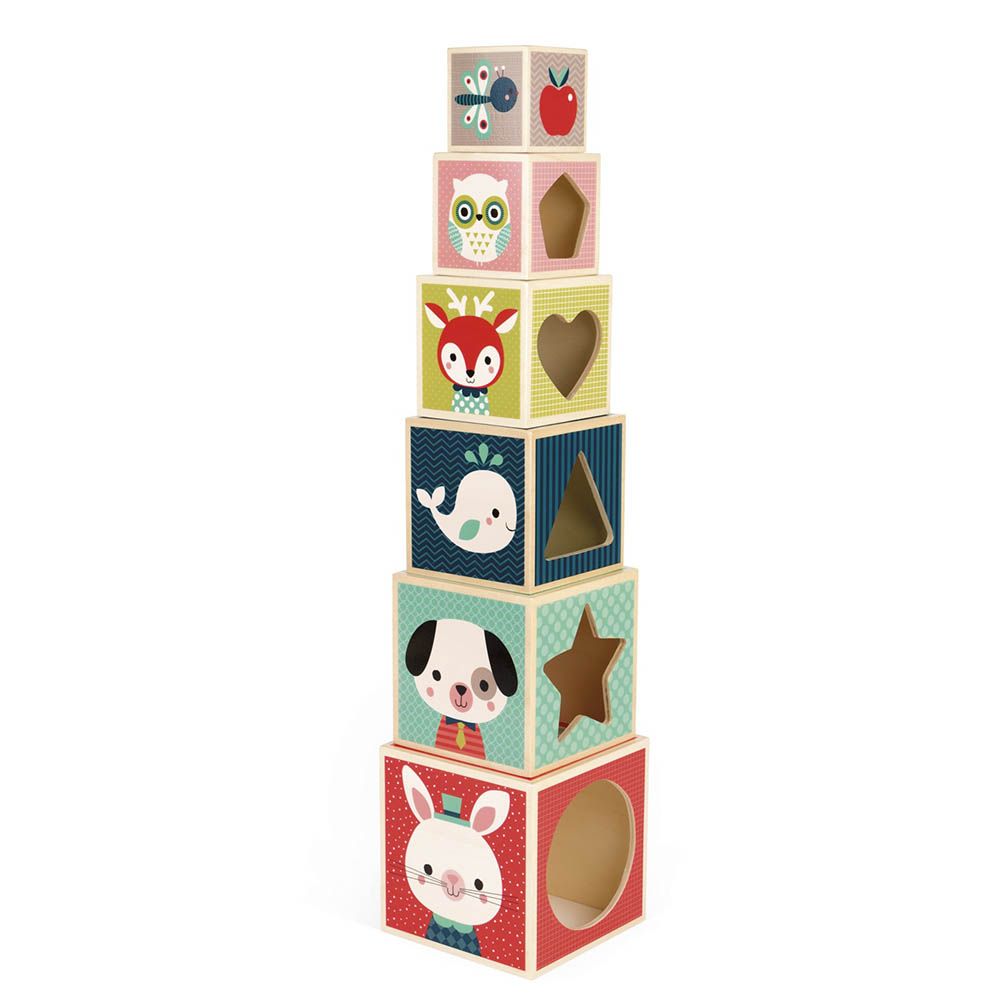 Janod, Кула от дървени кубчета за най-малките, Бебета животни
