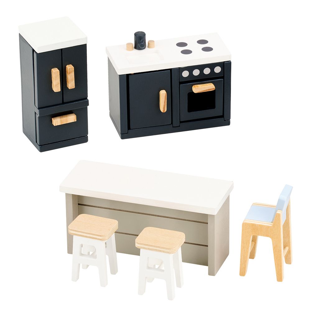 Lelin Toys, Дървени мебели за игра, Модерна кухня, 6 части