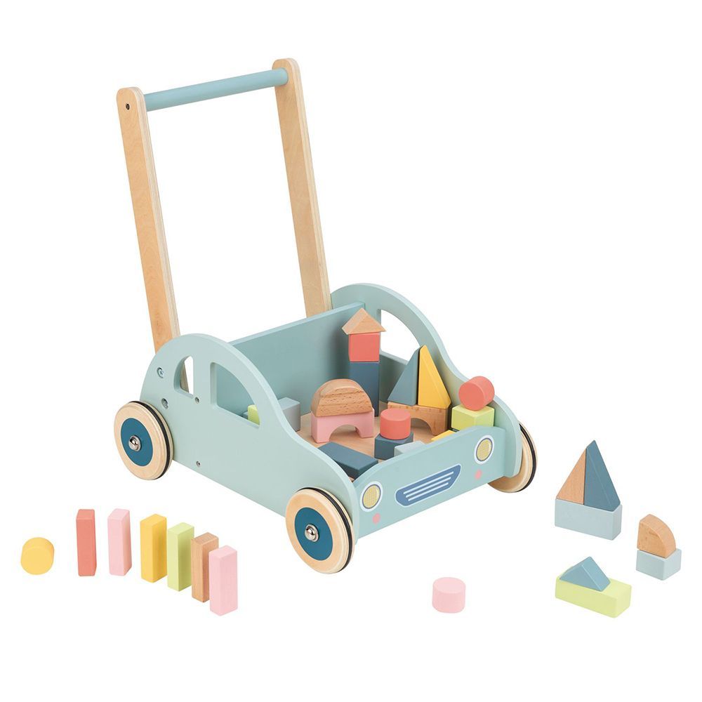Lelin Toys, Дървена количка за прохождане, с конструктор, Автомобил