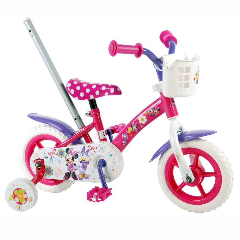 Метален детски велосипед с помощни колела и родителски контрол, Дисни, Мини Маус, 10 инча