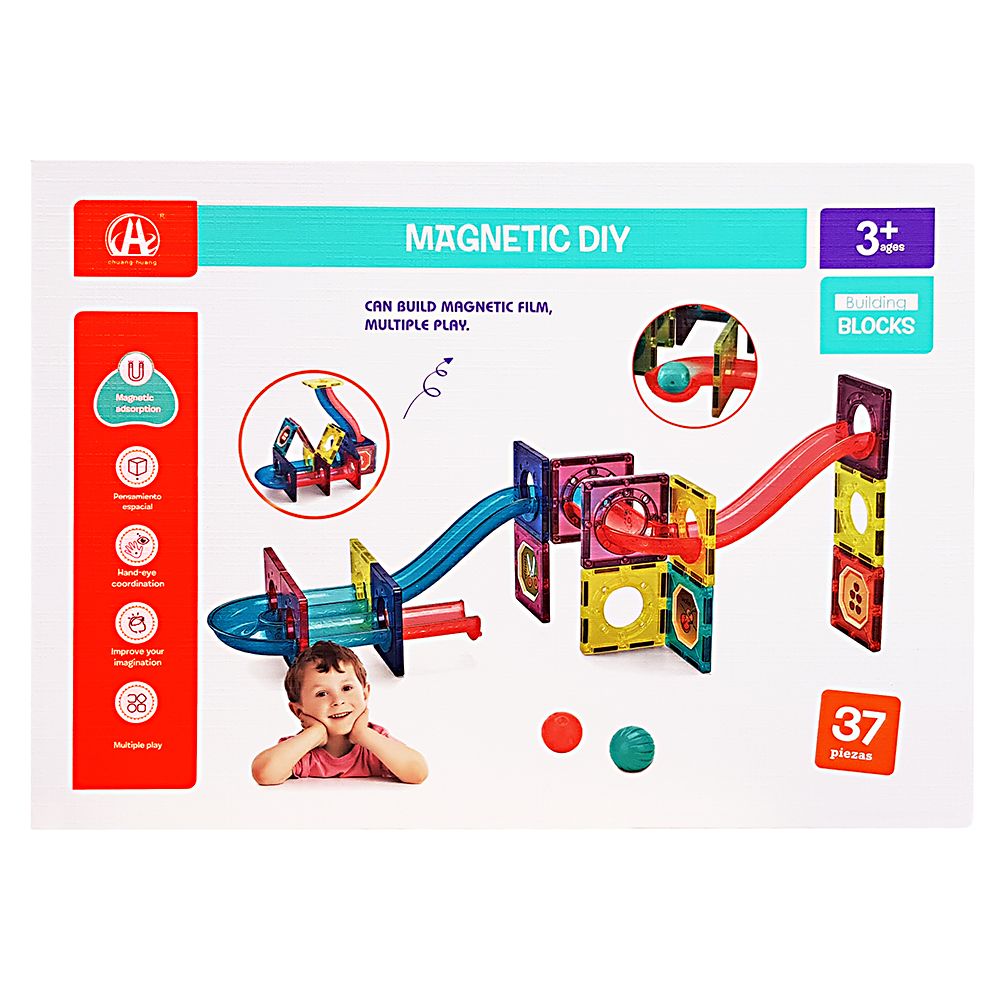 Toy, Магнитен конструктор, цветна писта за топчета, 37 части