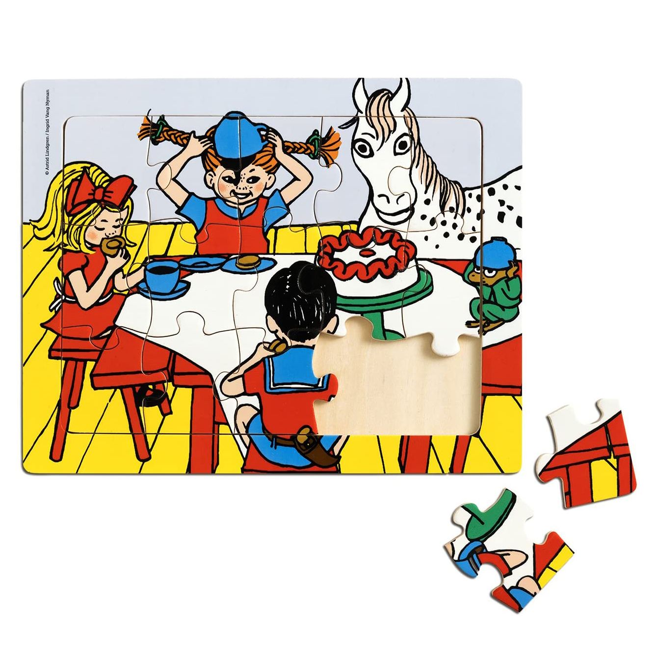 Micki PIPPI, Детски дървен пъзел с рамка, Пипи Дългото чорапче и приятели, 15 части