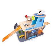 Дървен детски гараж с колички и хеликоптер