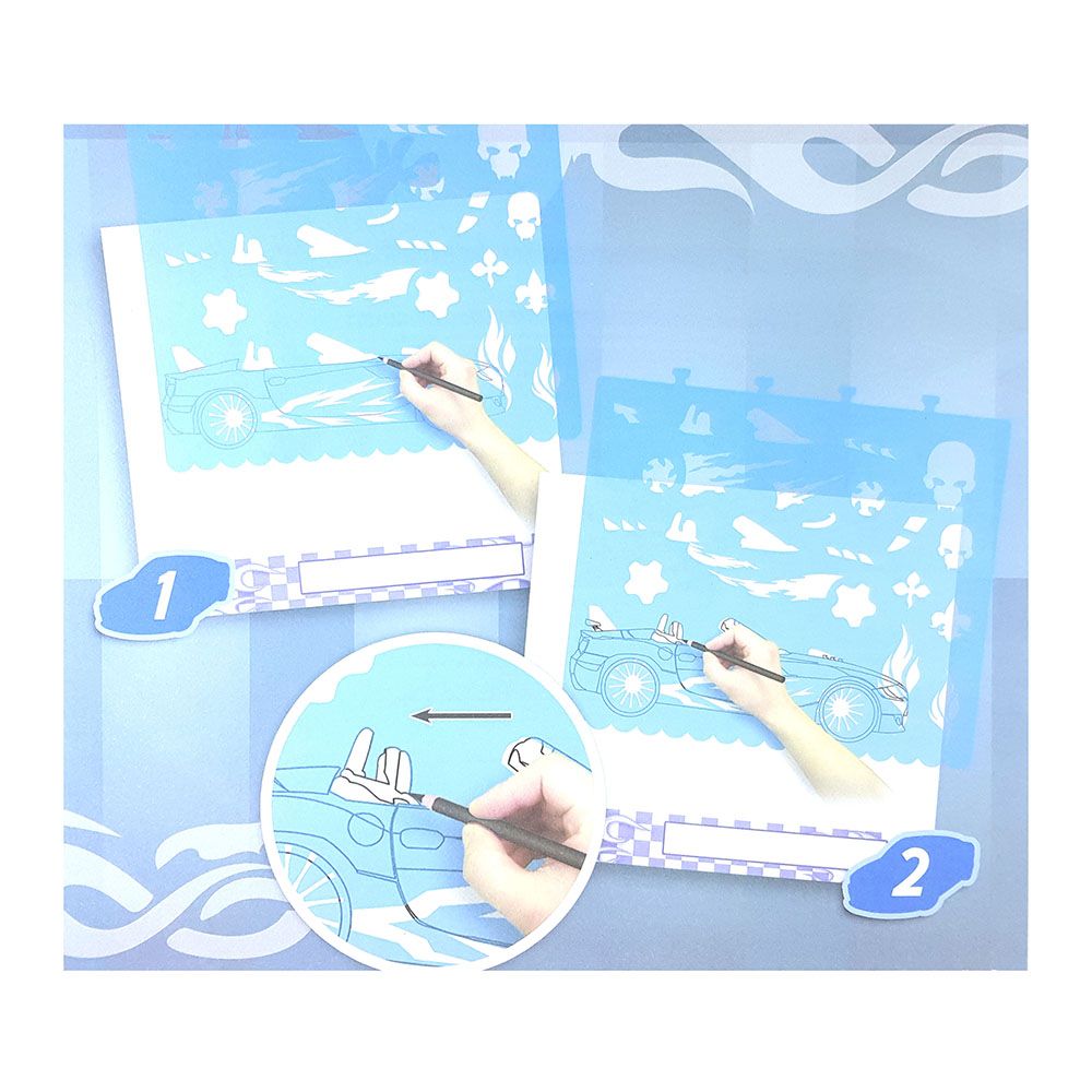 Книжка за рисуване със стикери и шаблони, Състезателни коли