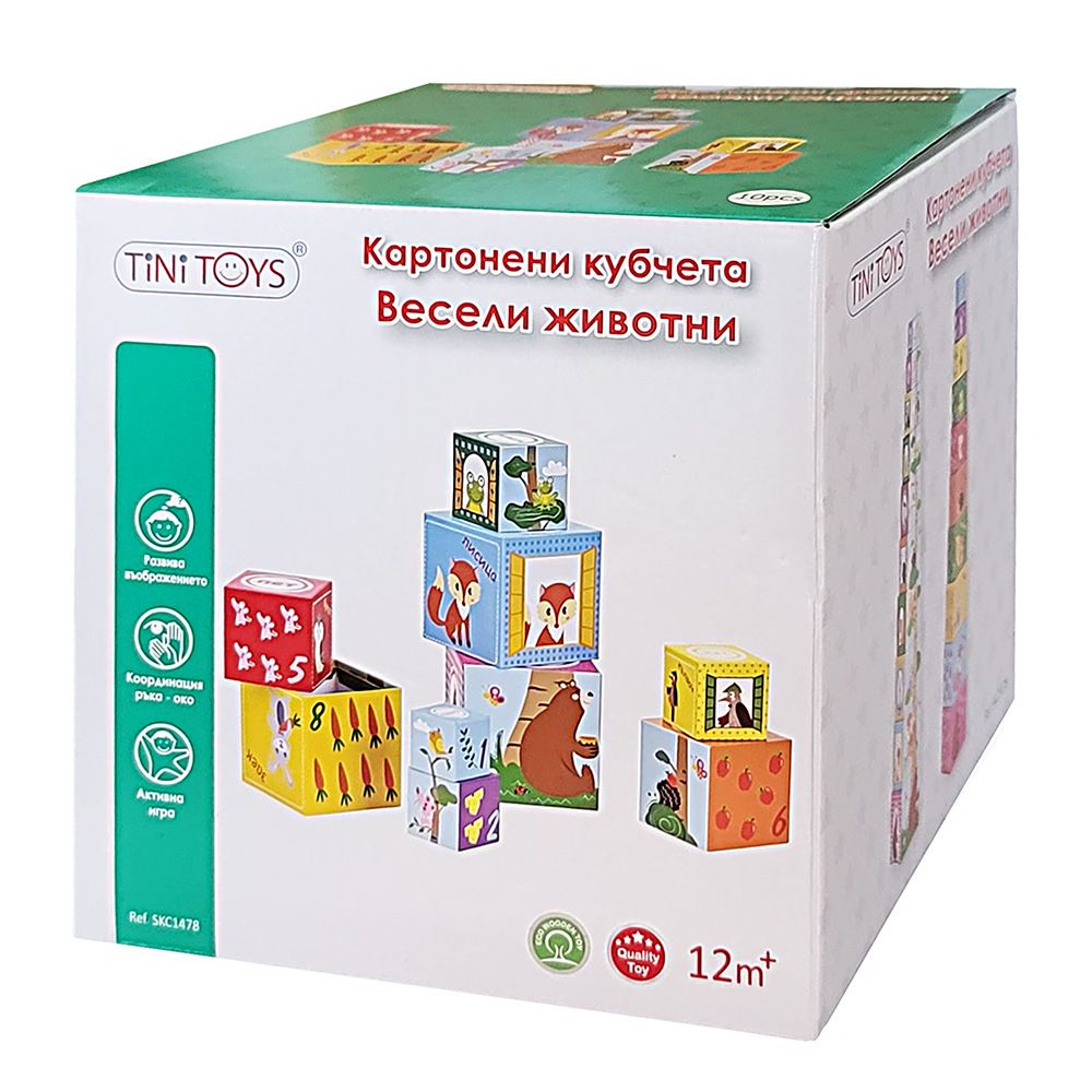 Tini Toys, Kартонени кубчета за най-малките, Весели животни, на български език