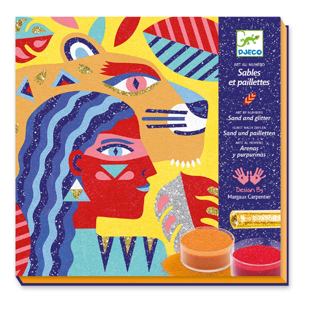 Djeco, Творчески комплект за рисуване с цветен пясък и брокат, Животни