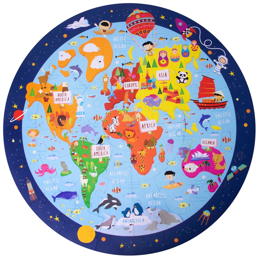 Кръгъл образователен пъзел, Опознай светa, 48 елемента