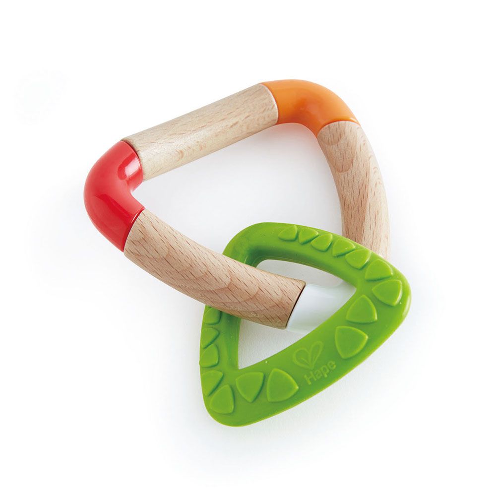 Hape, Дървена бебешка чесалка за зъбки, Двойни триъгълници