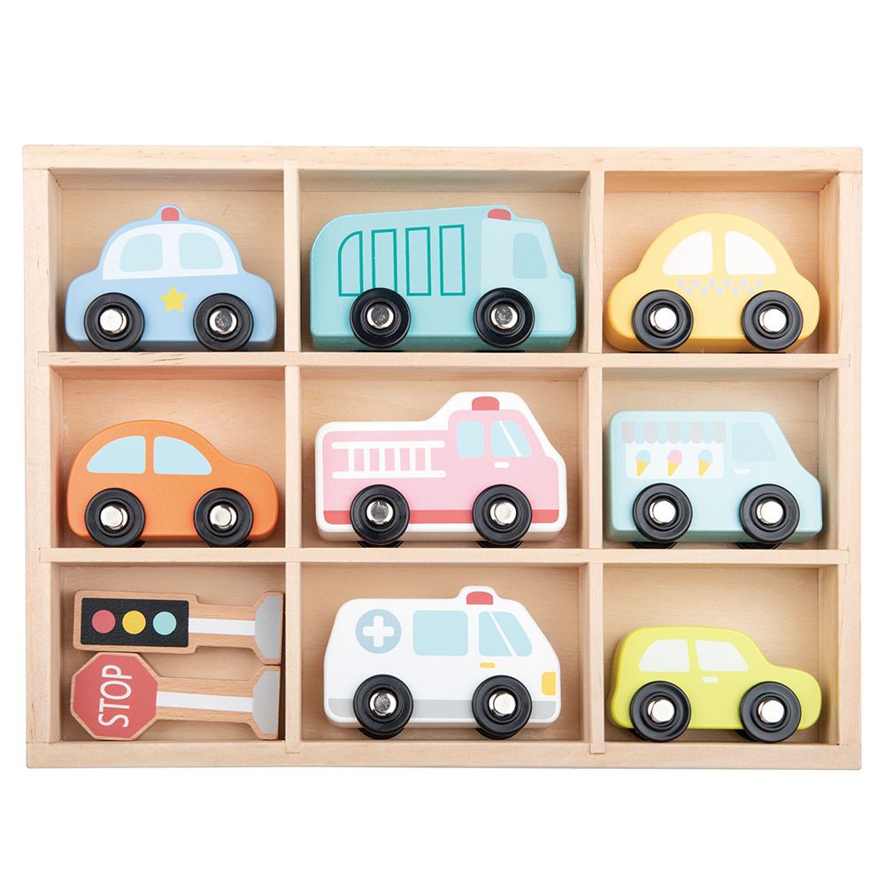 Lelin Toys, Комплект дървени автомобили и пътни знаци