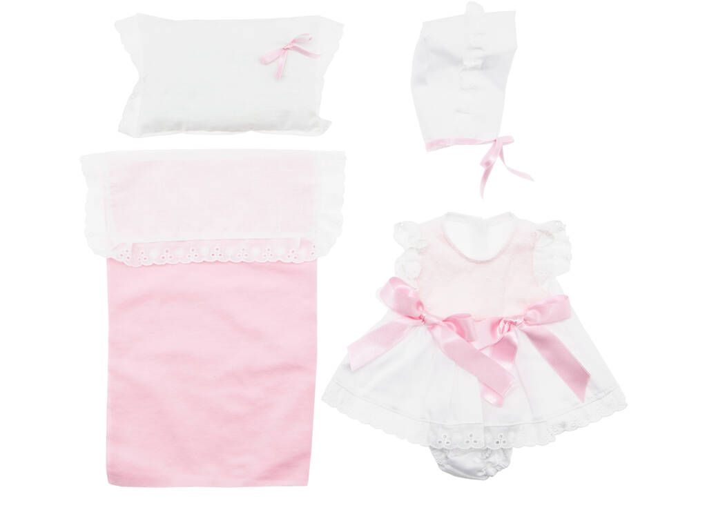 Дрехи за кукла Мария, 43 см - рокличка, шапка, възглавница и одеяло