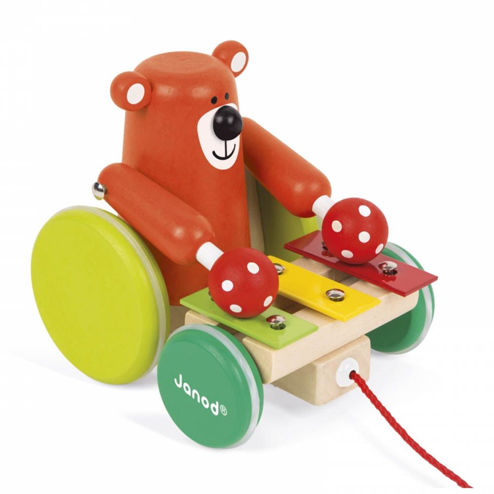 Janod, Дървена играчка за дърпане, Мечка с ксилофон