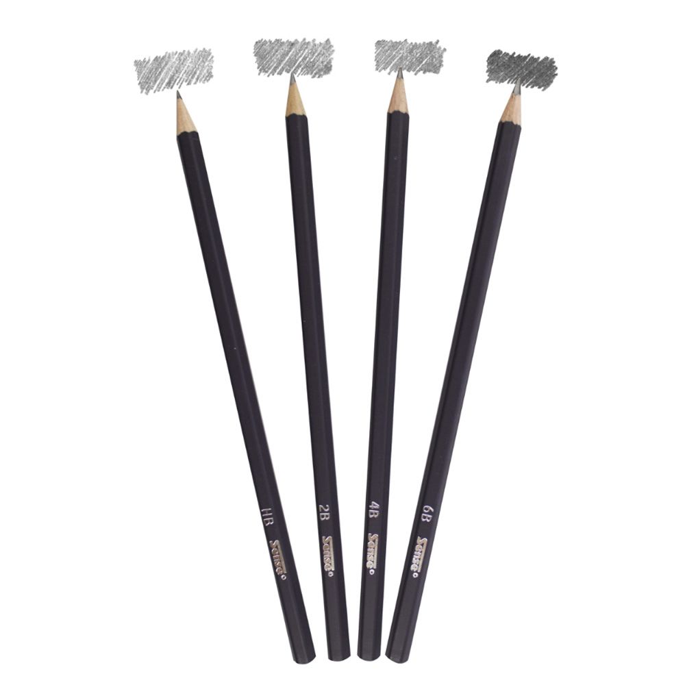 Моливи за скициране, 4 бр., 6B, 4B, 2B, HB