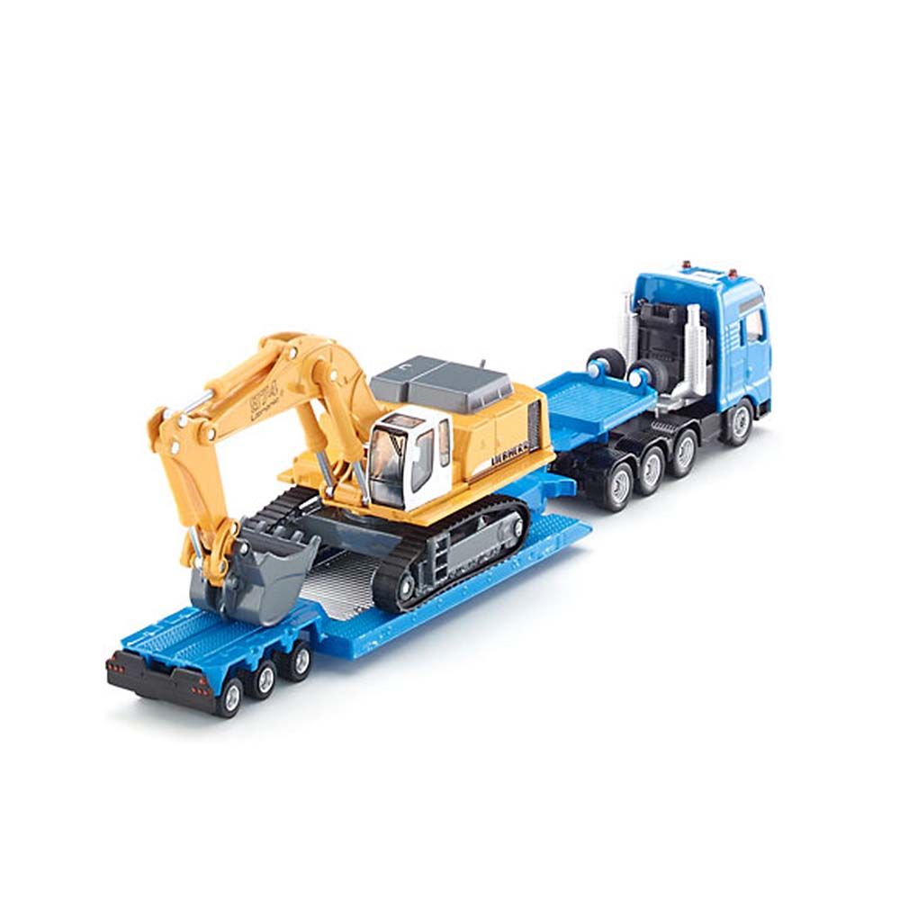 Влекач с ниска платформа натоварен с Багер Liebherr
