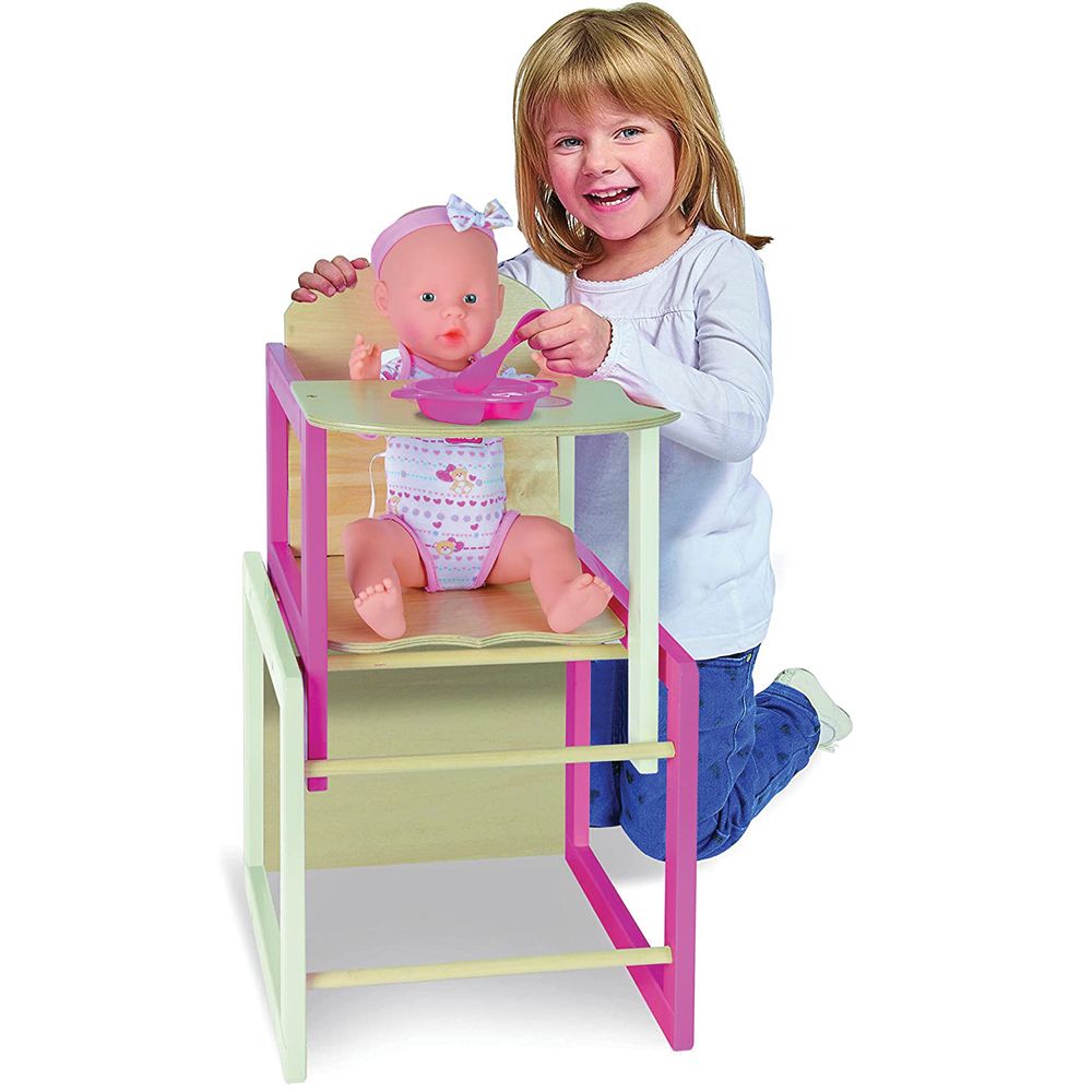 Дървено столче за хранене на кукли, 2 в 1