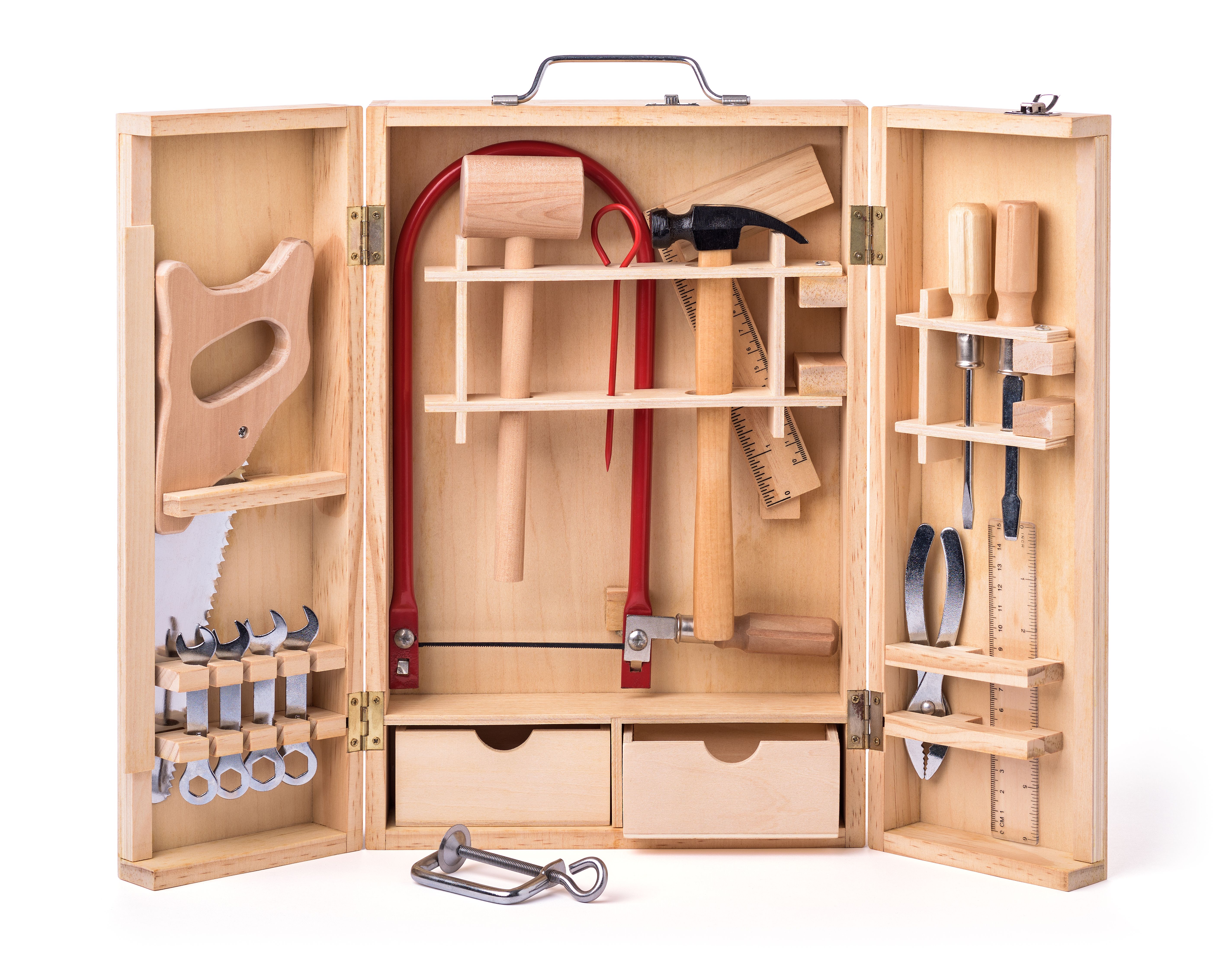 Woodyland, Комплект с инструменти за малки майстори с дървен куфар