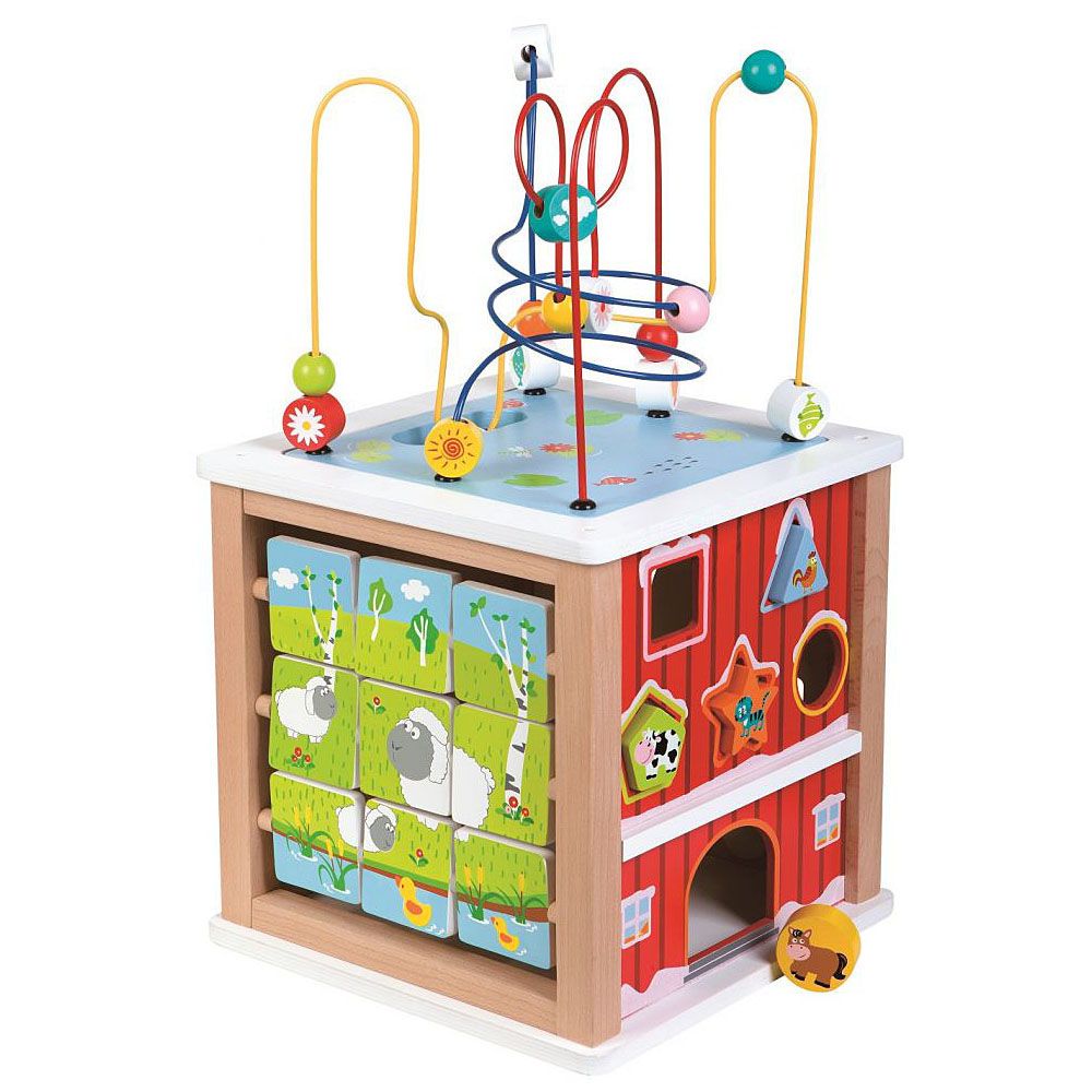 Lelin Toys, Голям дървен дидактически куб, Ферма
