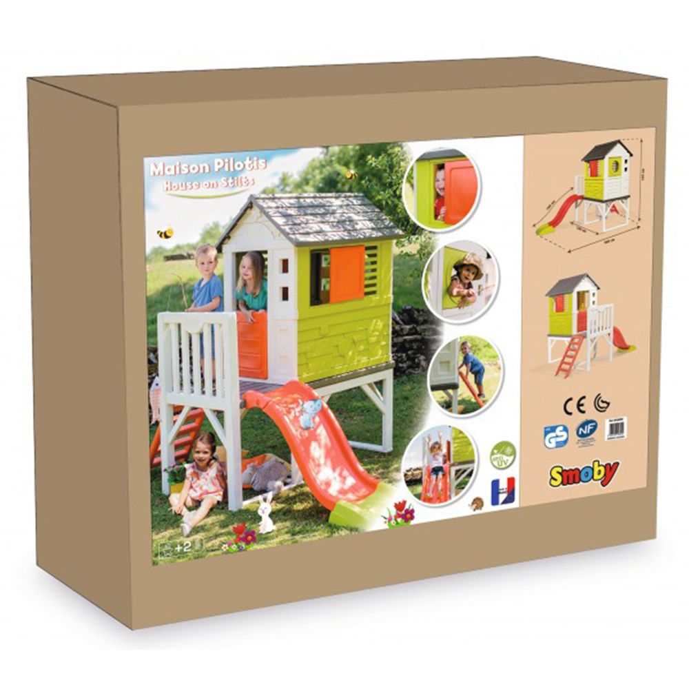 Детска пластмасова къща за игра, с веранда и пързалка