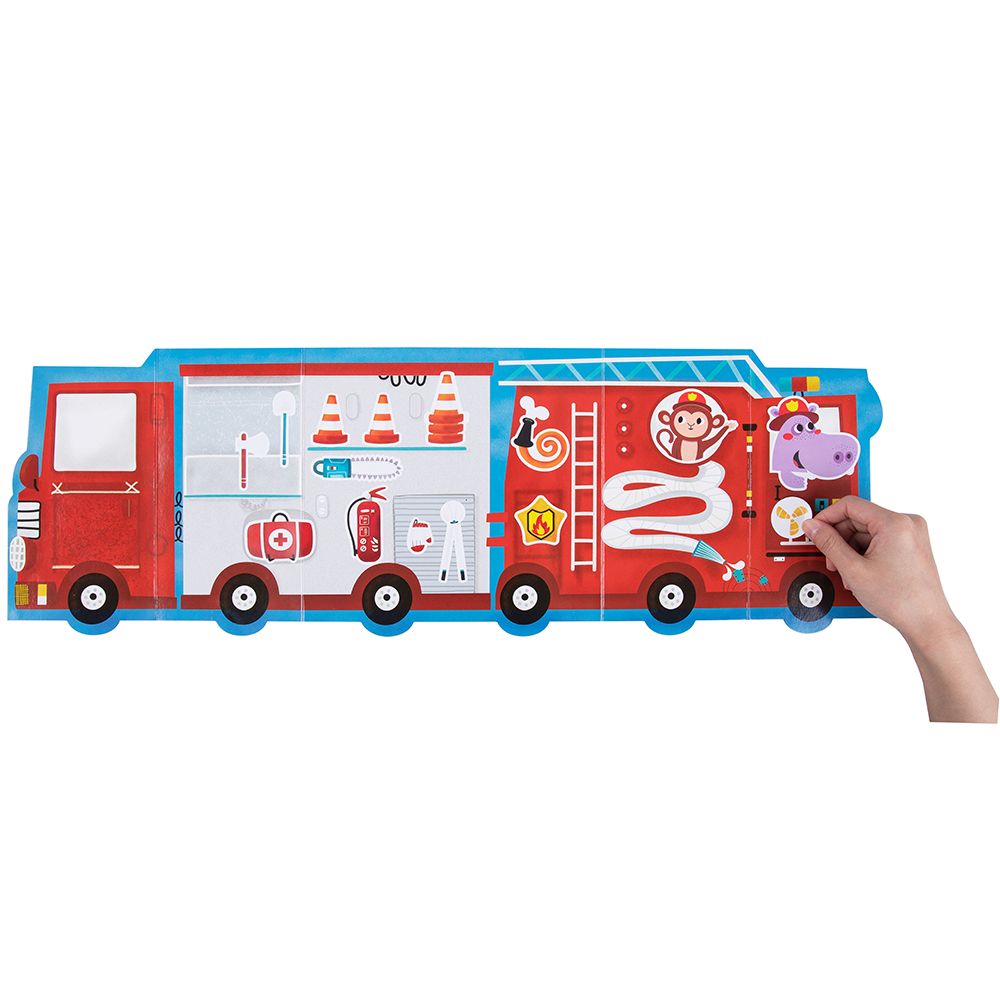 Комплект със стикери за многократна употреба, Пожарна и камион за сладолед