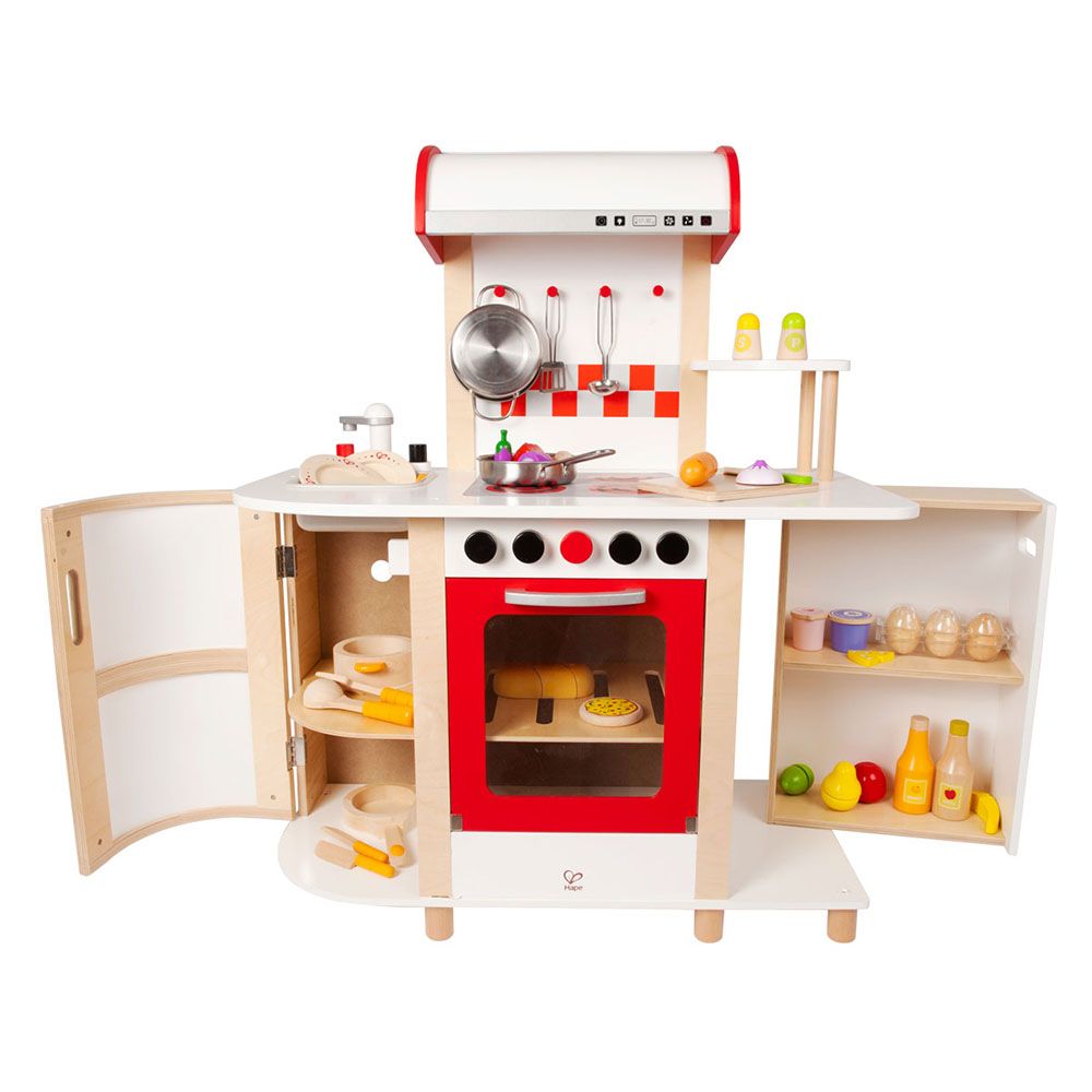 Дървена детска кухня, със шкафове за съхранение