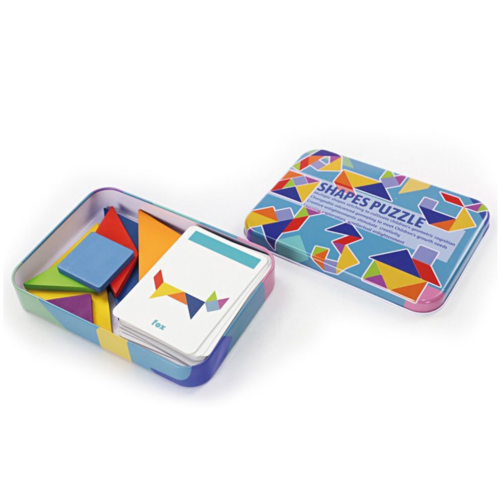 Andreu toys, Дървен танграм - цветен, в метална кутия