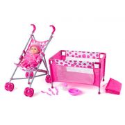 Кукла бебе Роузи, с количка, легло и аксесоари за хранене