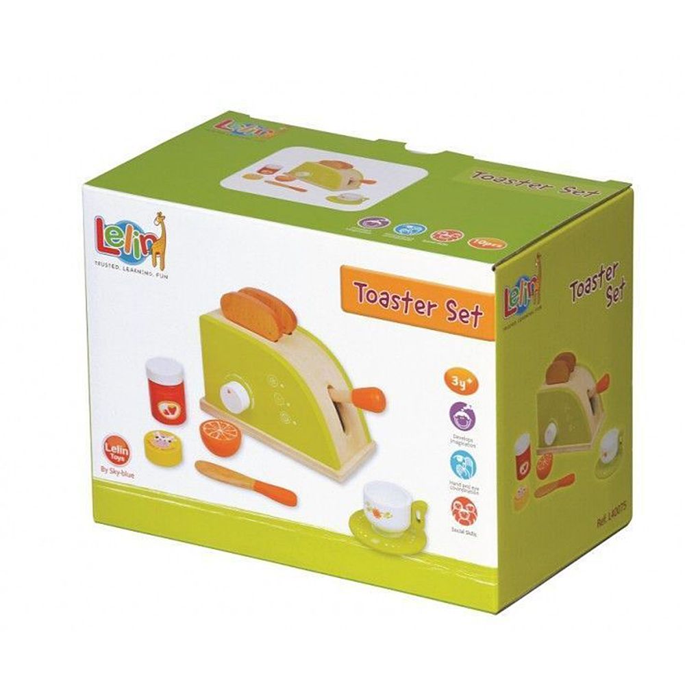 Дървен детски тостер с продукти за закуска