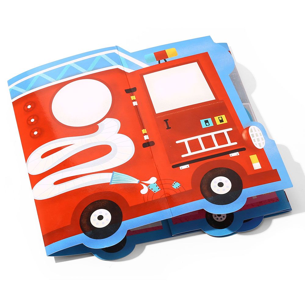 Комплект със стикери за многократна употреба, Пожарна и камион за сладолед