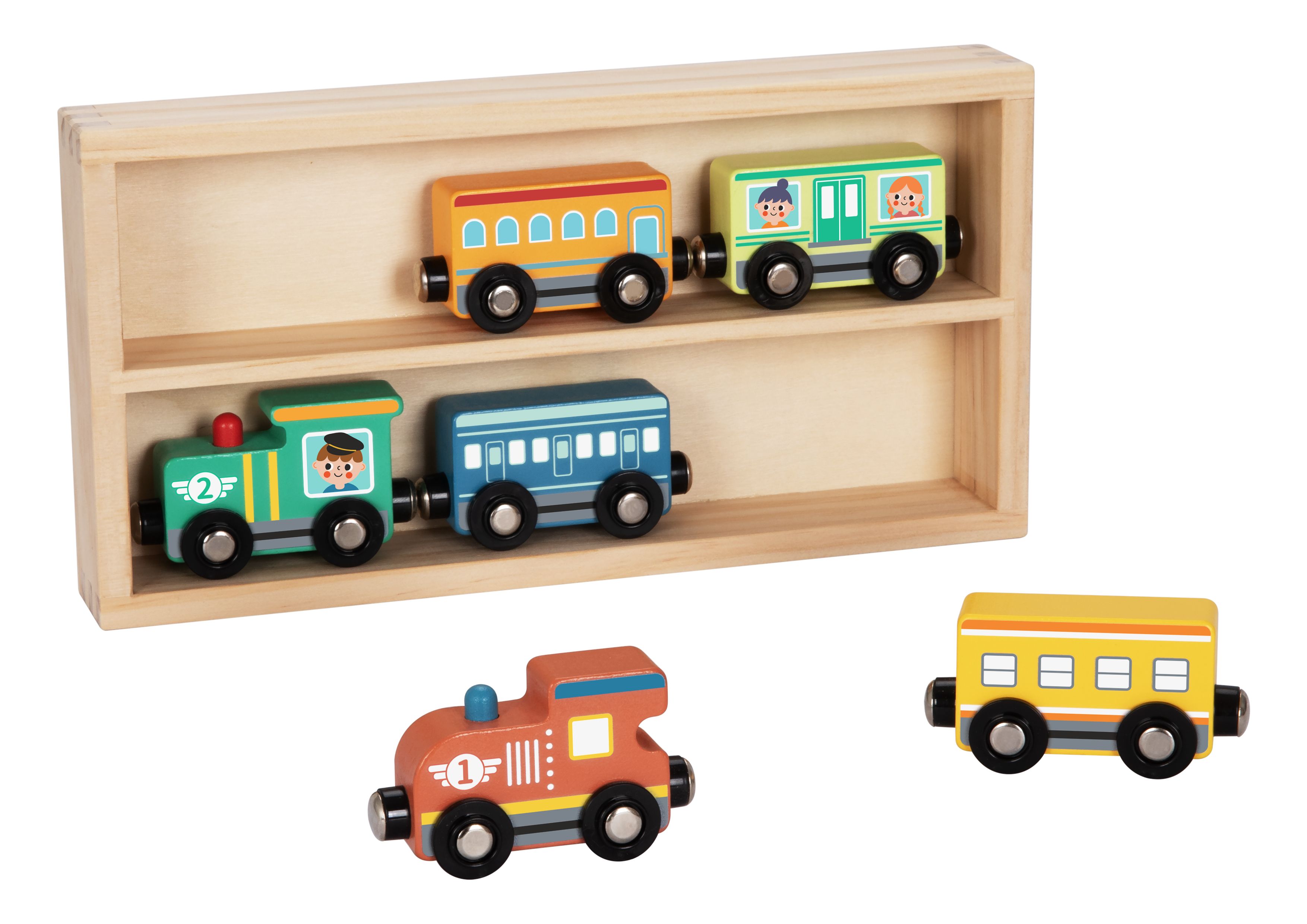 Комплект влакчета в дървена кутия