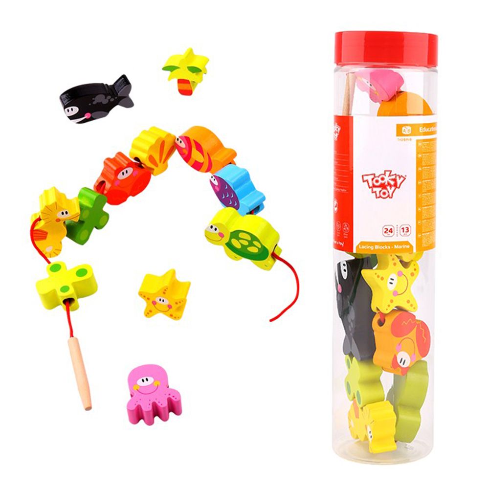 TookyToy, Комплект дървени фигурки за нанизване, Морски свят