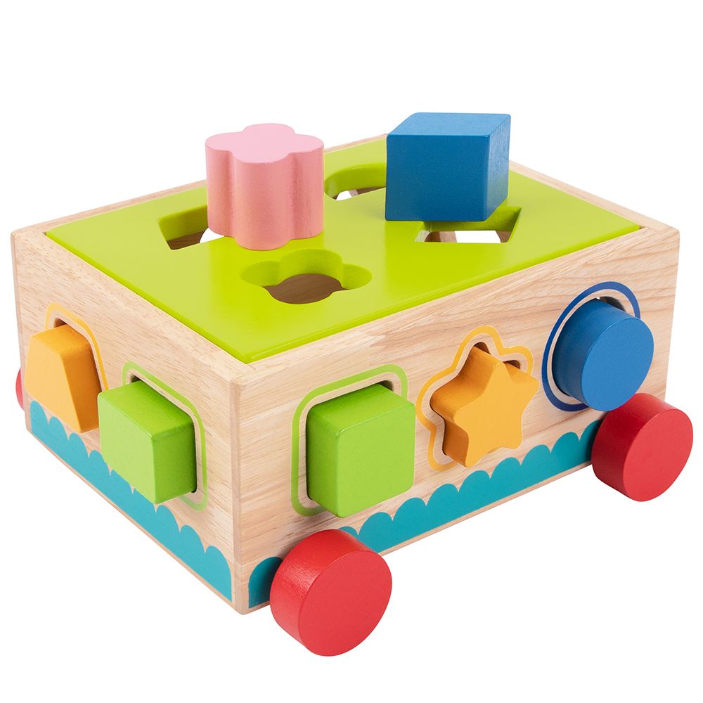 Дървена количка-сортер за дърпане