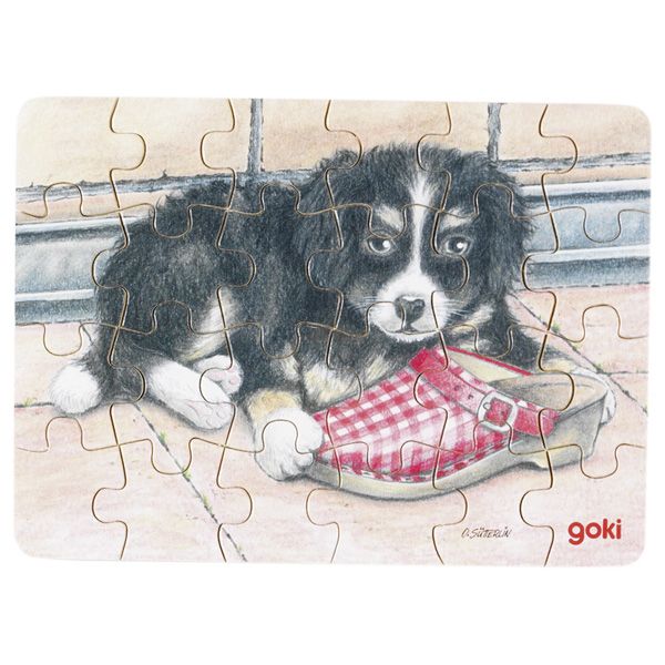 Goki, Дървен пъзел, 24 елемента, Бебета животни, Куче с пантоф