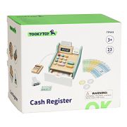 Дървен касов апарат с баркод четец и пари за игра