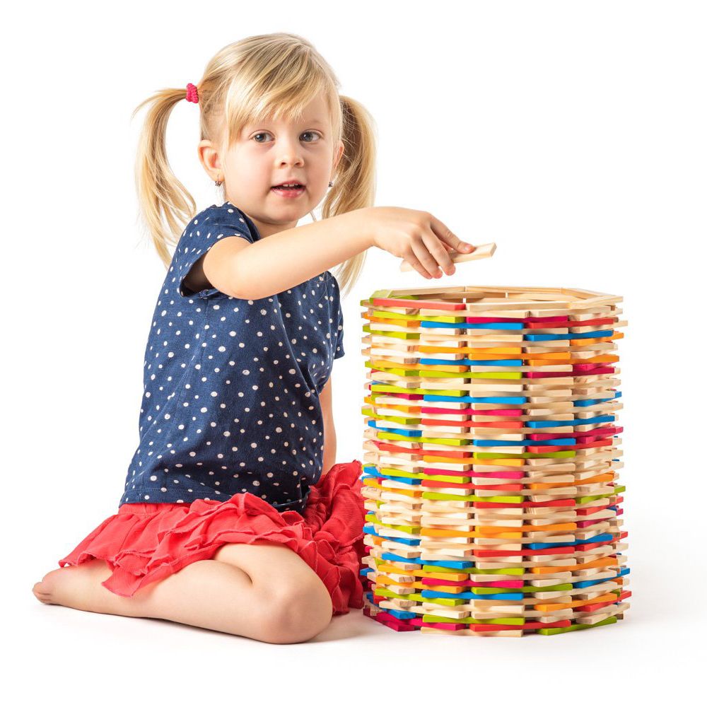 Дървени цветни тухлички Емма, 200 части